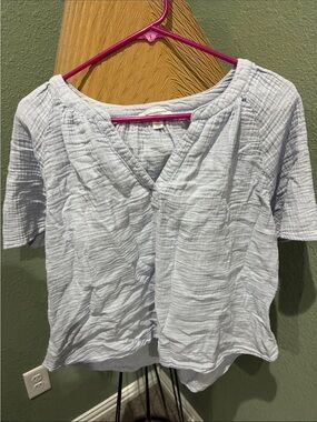 beachlunchlounge Pale Blue Gauze V-Neck Short Sleeve Top